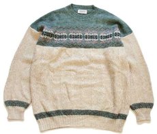 画像1: 90s イタリア製 BENETTONベネトン フェアアイル柄 ケーブル編み 切り替え ウールニット セーター L (1)