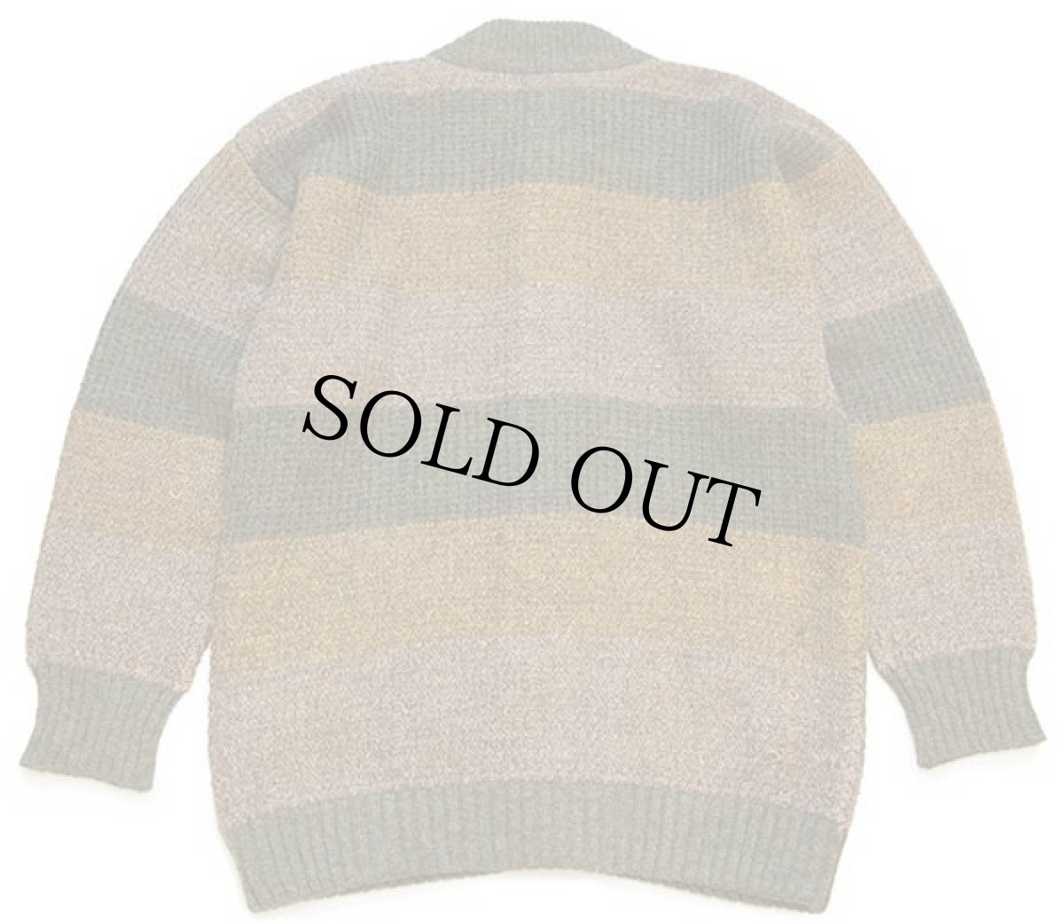 画像2: 80s Sabamo マルチカラー 太ボーダー モックネック ローゲージ ウールニット カーディガン 52 (2)