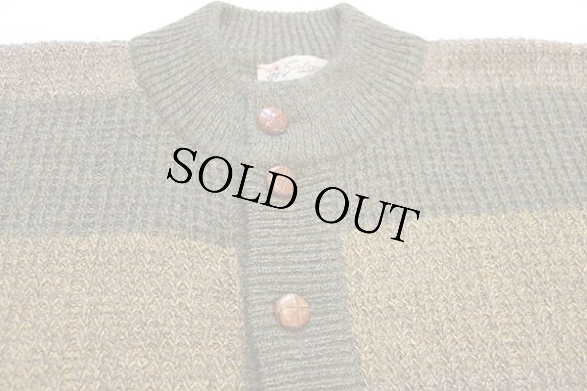 画像3: 80s Sabamo マルチカラー 太ボーダー モックネック ローゲージ ウールニット カーディガン 52 (3)