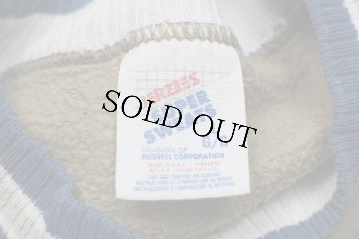 画像4: 90s USA製 AT&T ロゴ刺繍 リブライン 針抜き スウェット グレーベージュ L (4)