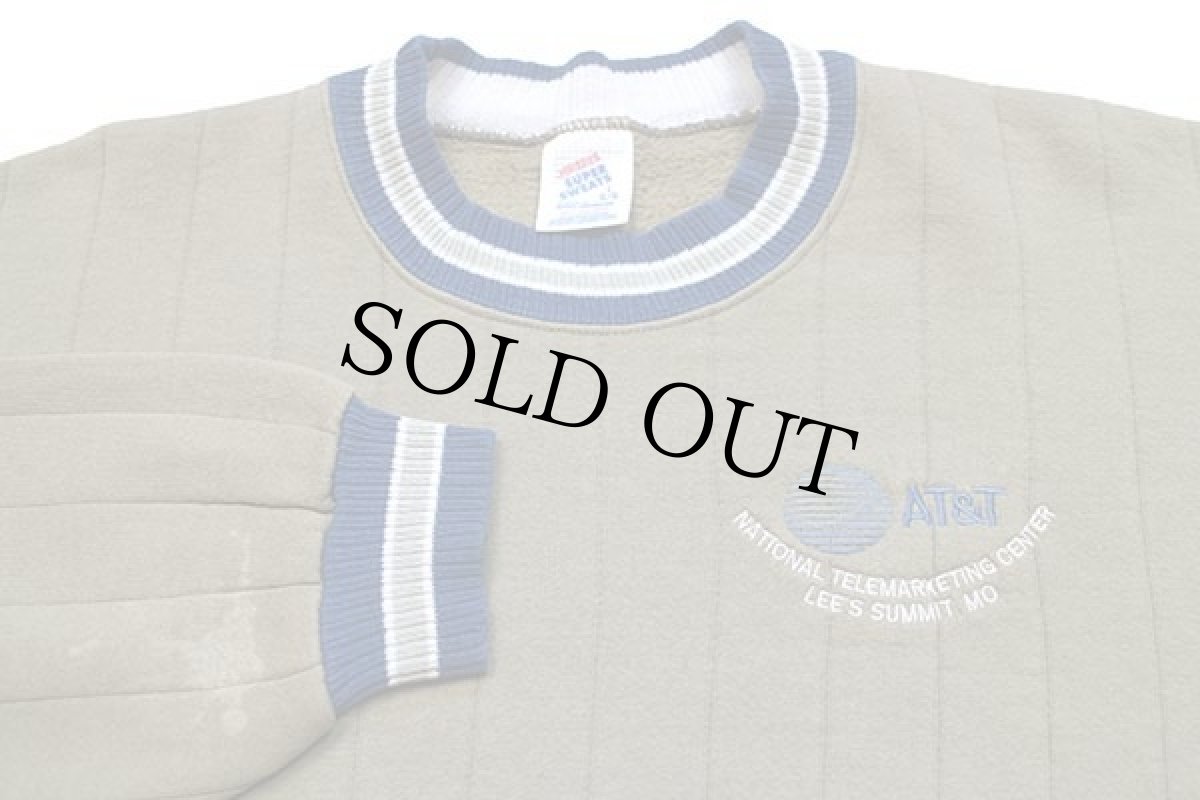 画像3: 90s USA製 AT&T ロゴ刺繍 リブライン 針抜き スウェット グレーベージュ L (3)