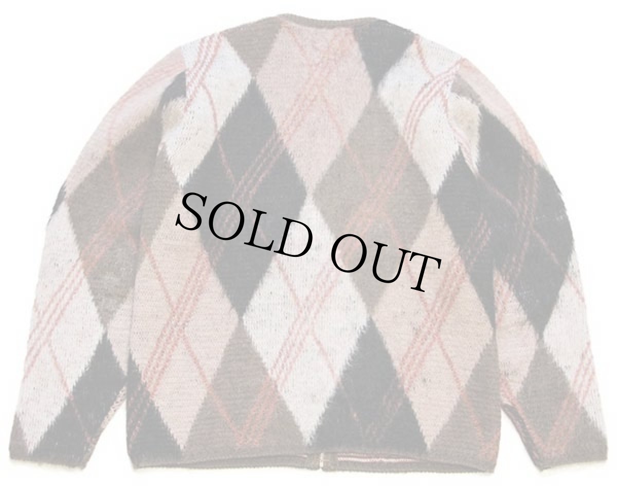 画像2: 60s Alps アーガイル柄 ジャガード ウールニット フルジップ セーター S (2)