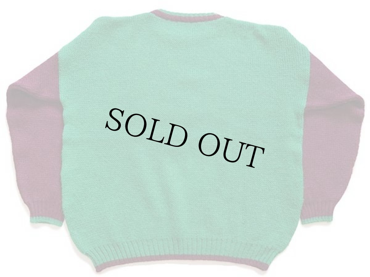 画像2: 80s イタリア製 Levi'sリーバイス ツートン 切り替え アルパカ×ウールニット セーター 緑×紫 L★ユーロ (2)