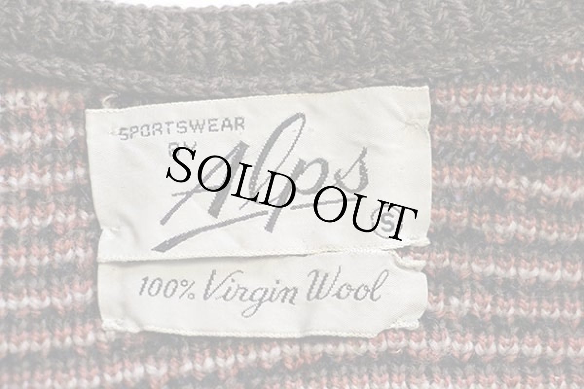 画像4: 60s Alps アーガイル柄 ジャガード ウールニット フルジップ セーター S (4)