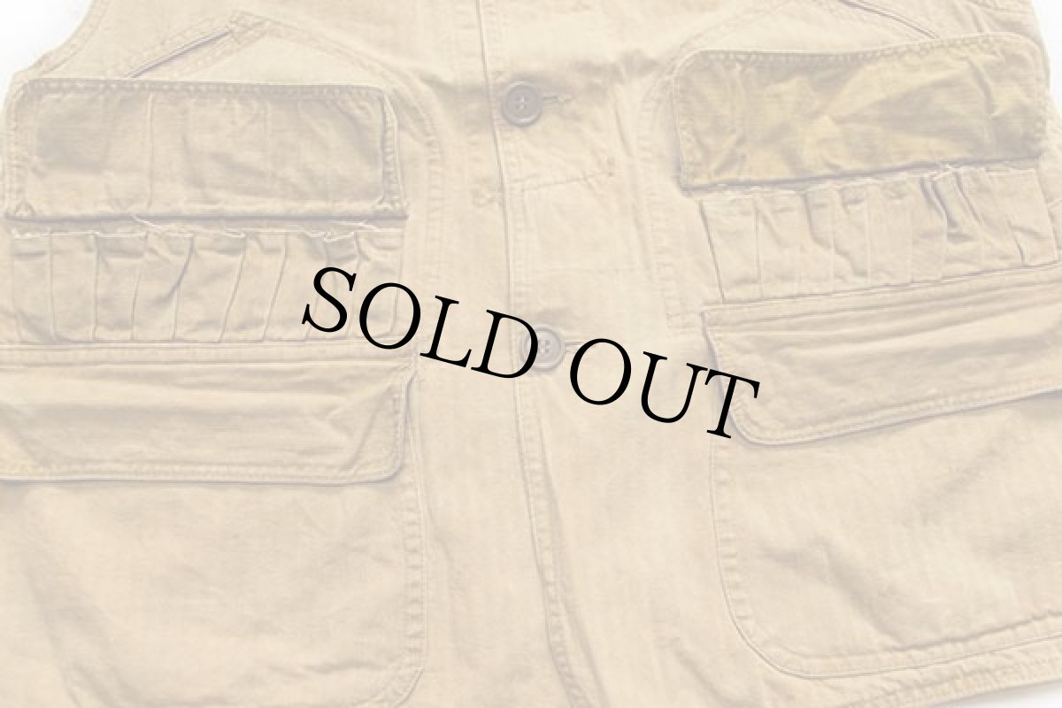 画像5: 50s UNKNOWN カットオフ ヘリンボーン ハンティングベスト 茶 (5)