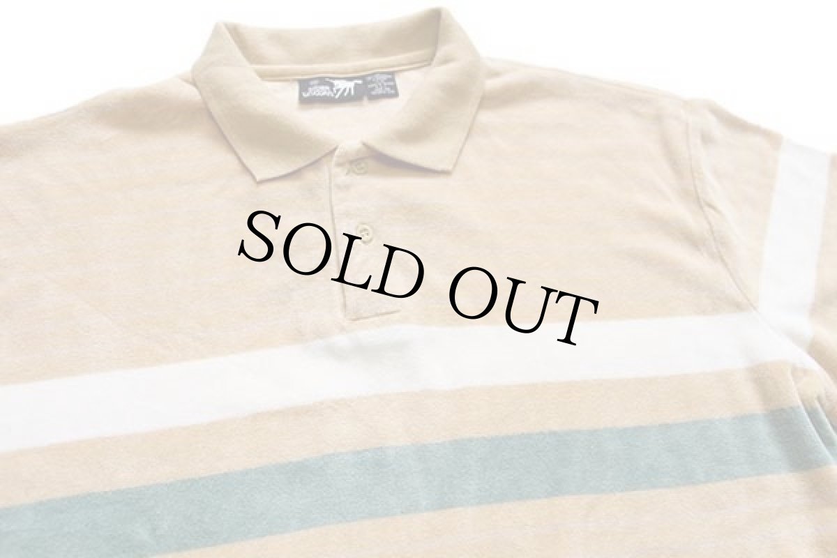 画像3: 80s Silver Unicorn ボーダー ベロア ポロシャツ 薄茶 XL (3)