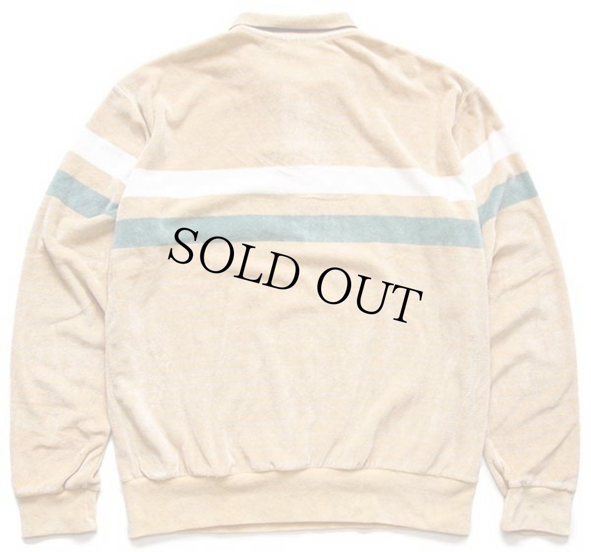 画像2: 80s Silver Unicorn ボーダー ベロア ポロシャツ 薄茶 XL (2)