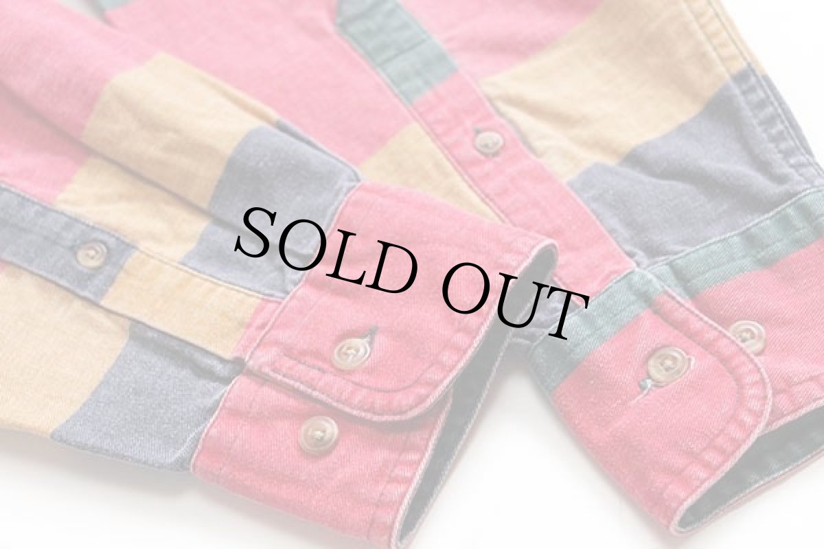 画像6: 90s JoS.A.BANK マルチカラー 太ボーダー 三点留め ボタンダウン コットンシャツ L (6)