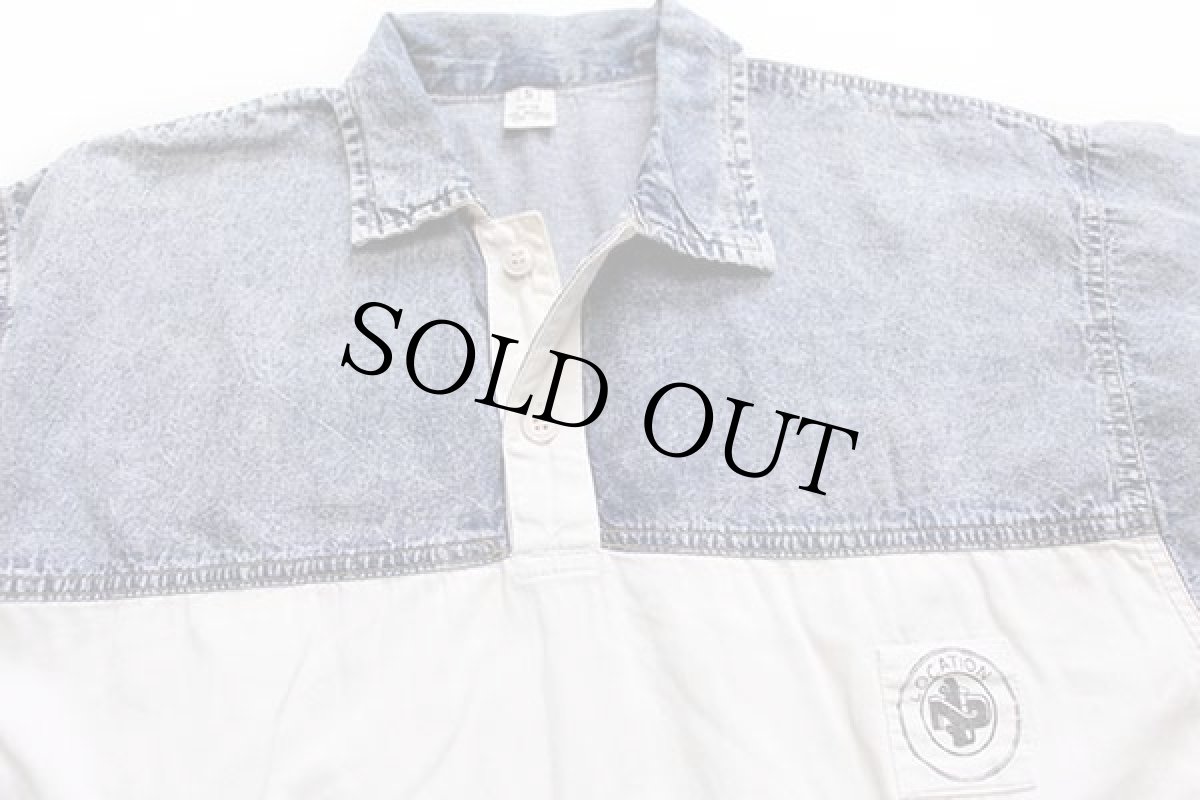 画像3: 80s LOCATION ケミカルウォッシュ デニム 切り替え プルオーバー コットンシャツ★アシッド (3)