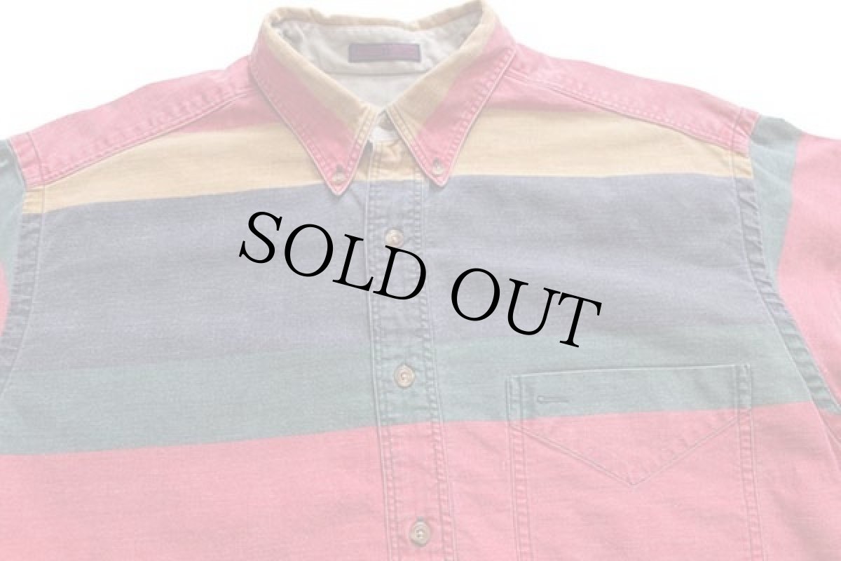 画像3: 90s JoS.A.BANK マルチカラー 太ボーダー 三点留め ボタンダウン コットンシャツ L (3)