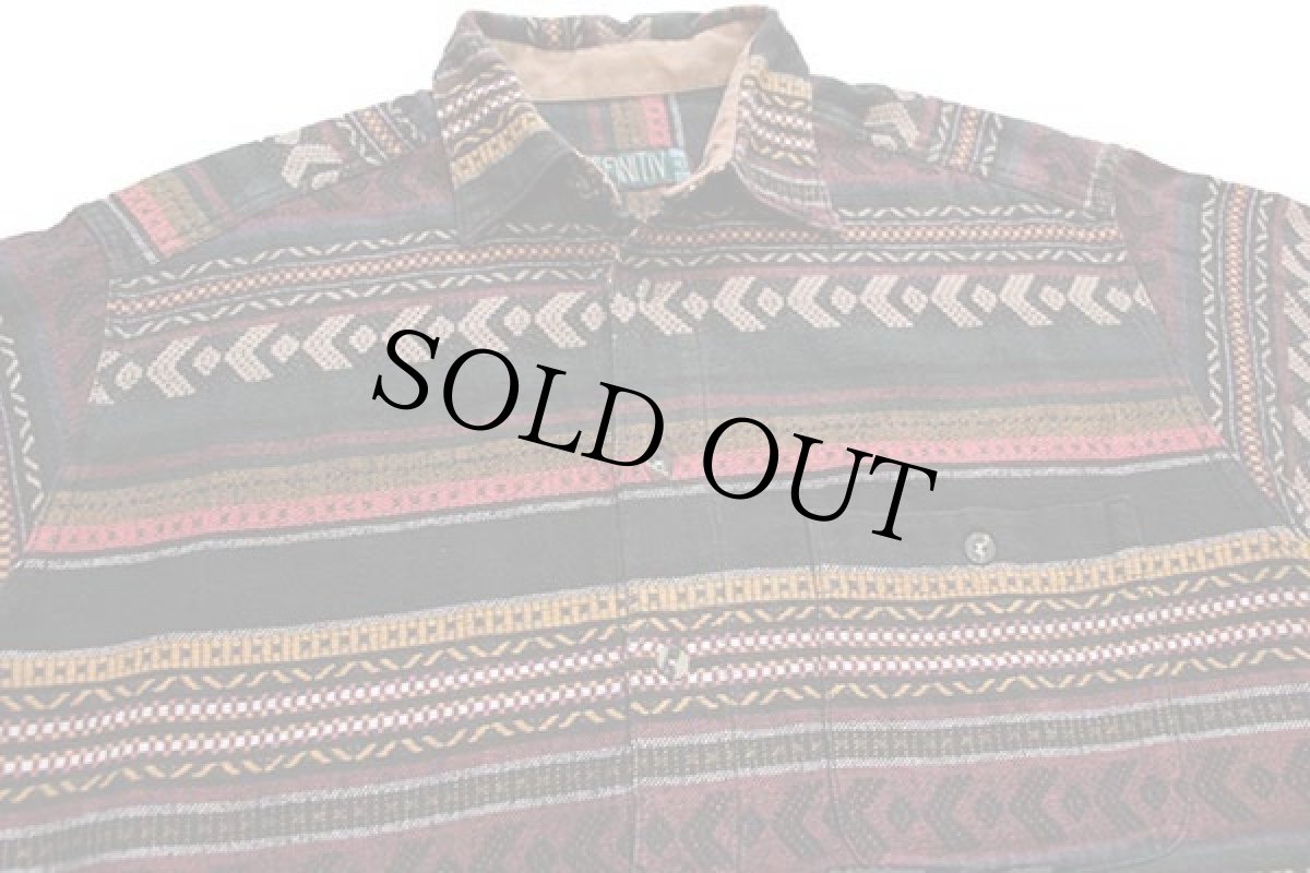 画像3: 90s DEFINITIV フォークロア ラグ柄 コットン フランネルシャツ L (3)