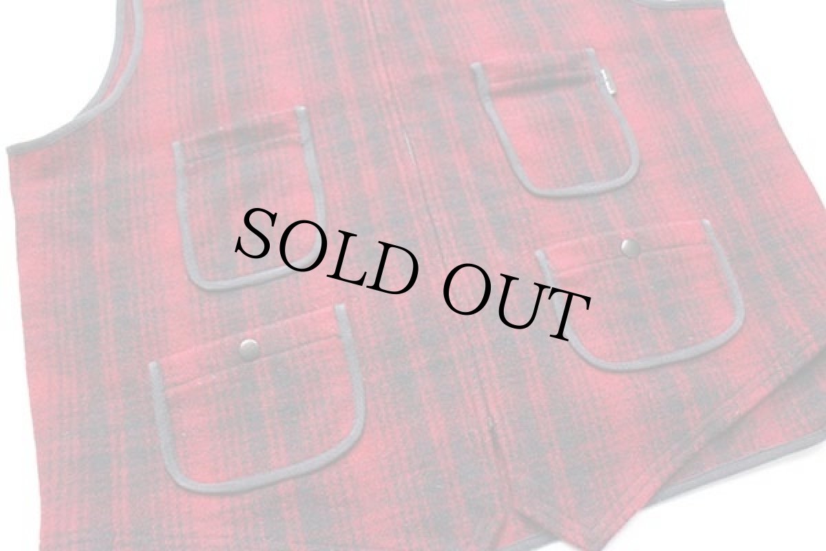 画像4: Woolrichウールリッチ オンブレチェック ウールベスト 赤×黒 XL (4)