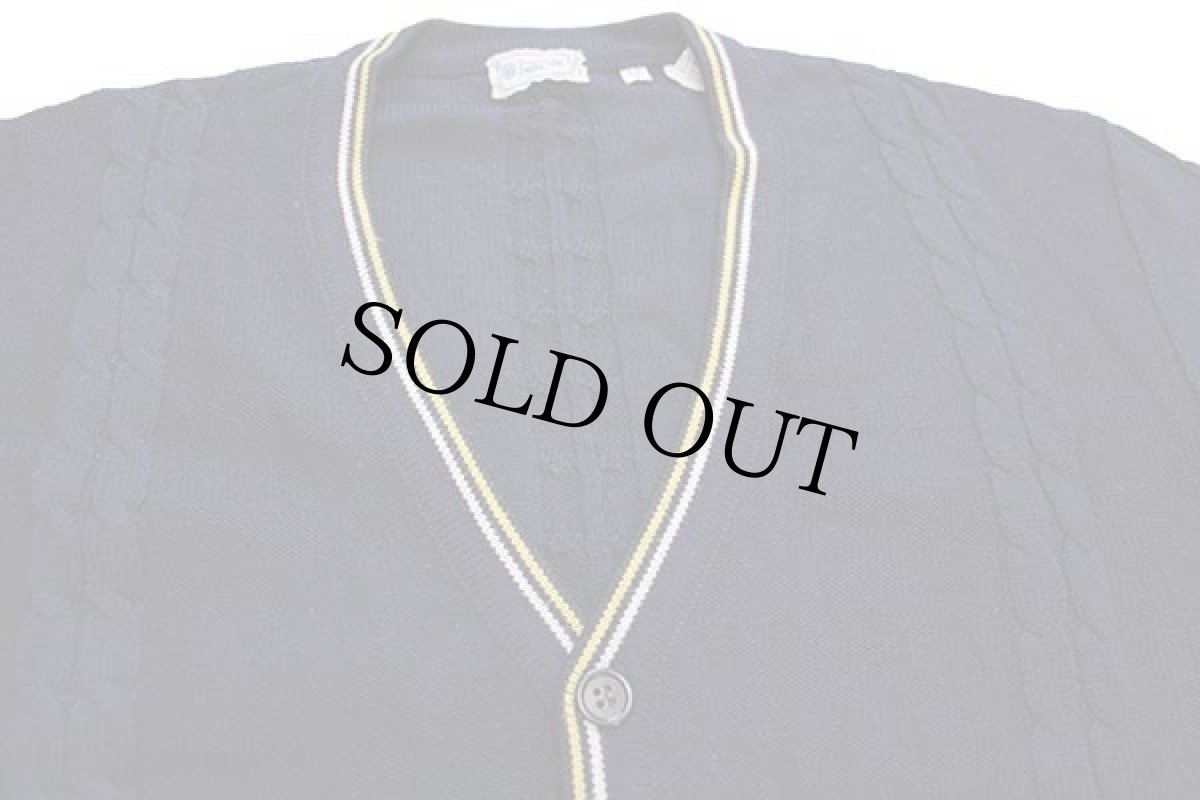 画像3: 80s イタリア製 Ermenegildo Zegna パッチ付き ケーブル編み ウールニット カーディガン 紺 52 (3)