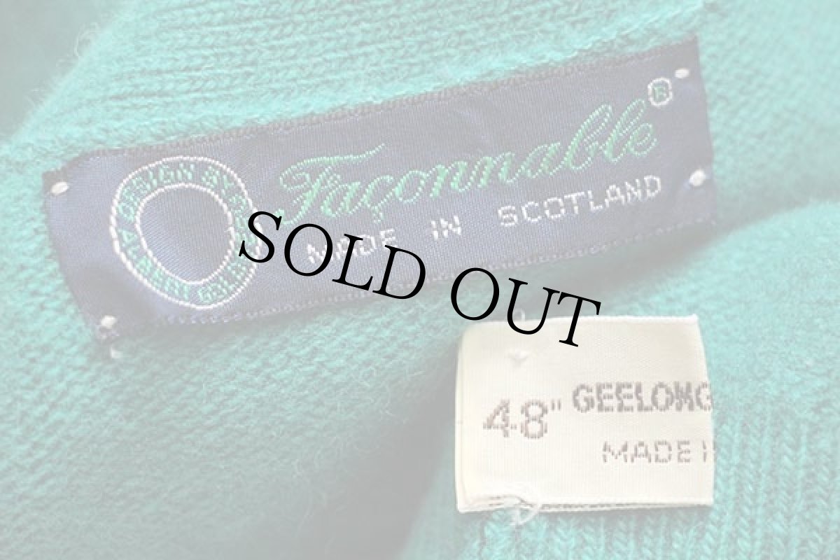 画像4: 90s スコットランド製 Faconnable 無地 ジーロン ラムウールニット カーディガン グリーン 48 (4)