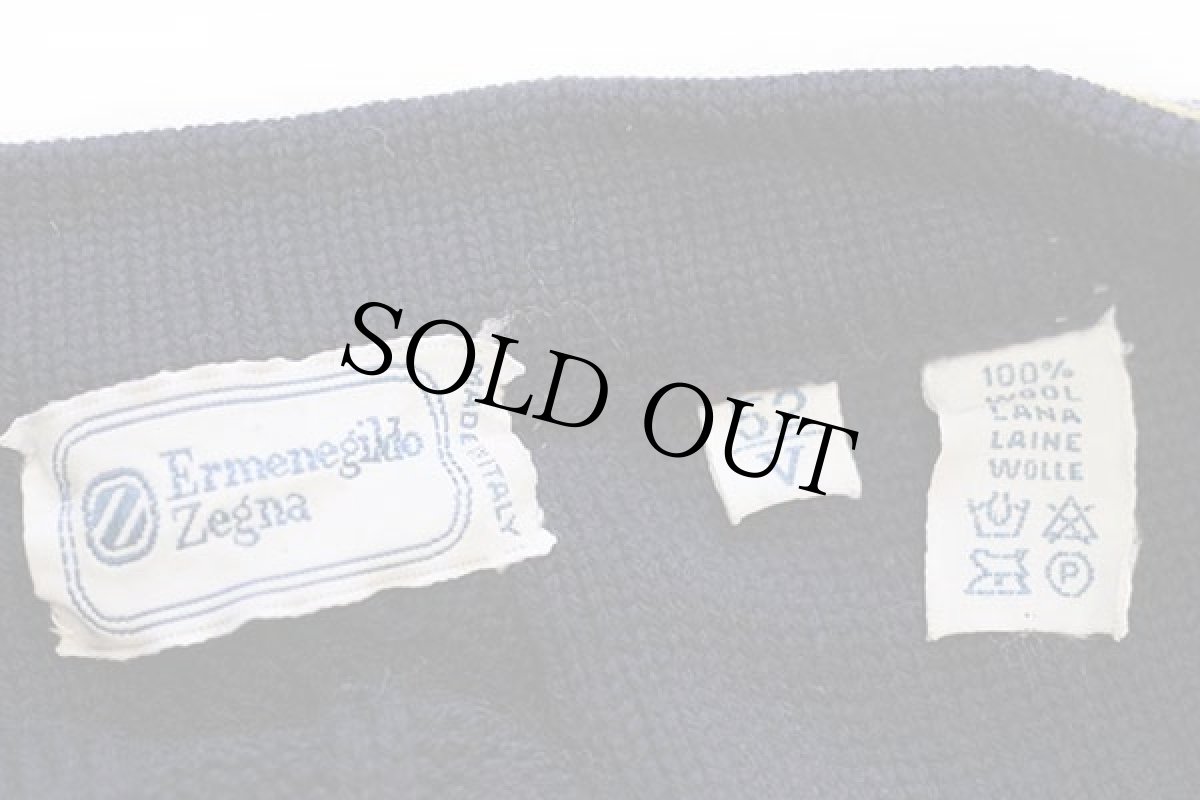 画像4: 80s イタリア製 Ermenegildo Zegna パッチ付き ケーブル編み ウールニット カーディガン 紺 52 (4)