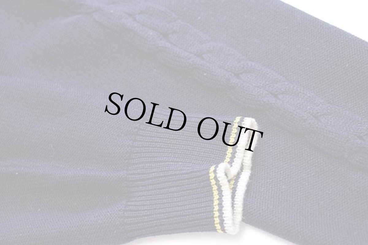 画像6: 80s イタリア製 Ermenegildo Zegna パッチ付き ケーブル編み ウールニット カーディガン 紺 52 (6)