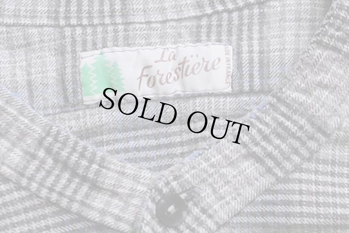 画像4: 60s フランス製 La Forestiere チェック マチ付き バンドカラー フランネル グランパシャツ カスタム (4)