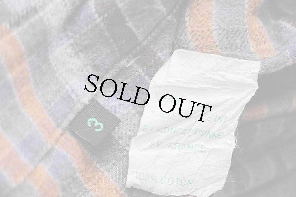 画像4: 70s フランス製 LE LABOUREUR チェック マチ付き コットン フランネル グランパシャツ 3 (4)