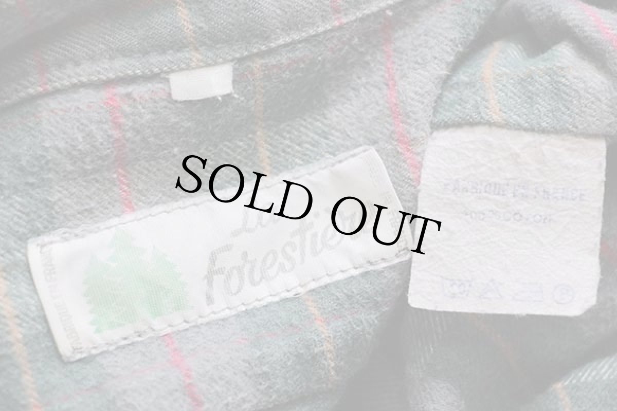 画像4: 60s フランス製 La Forestiere チェック マチ付き コットン フランネル グランパシャツ (4)