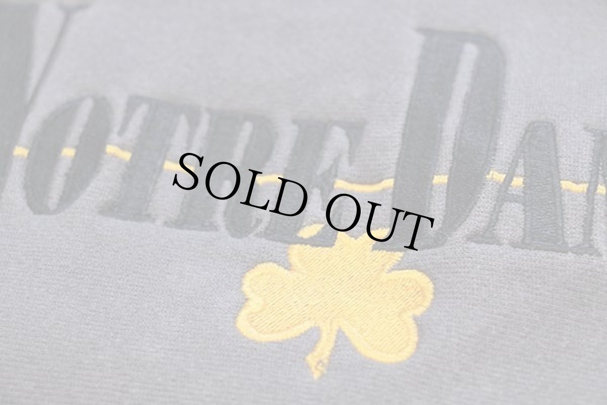 画像5: 90s USA製 Championチャンピオン NOTRE DAME クローバー 刺繍 モックネック ポケット付き リバースウィーブ スウェット チャコールグレー L (5)