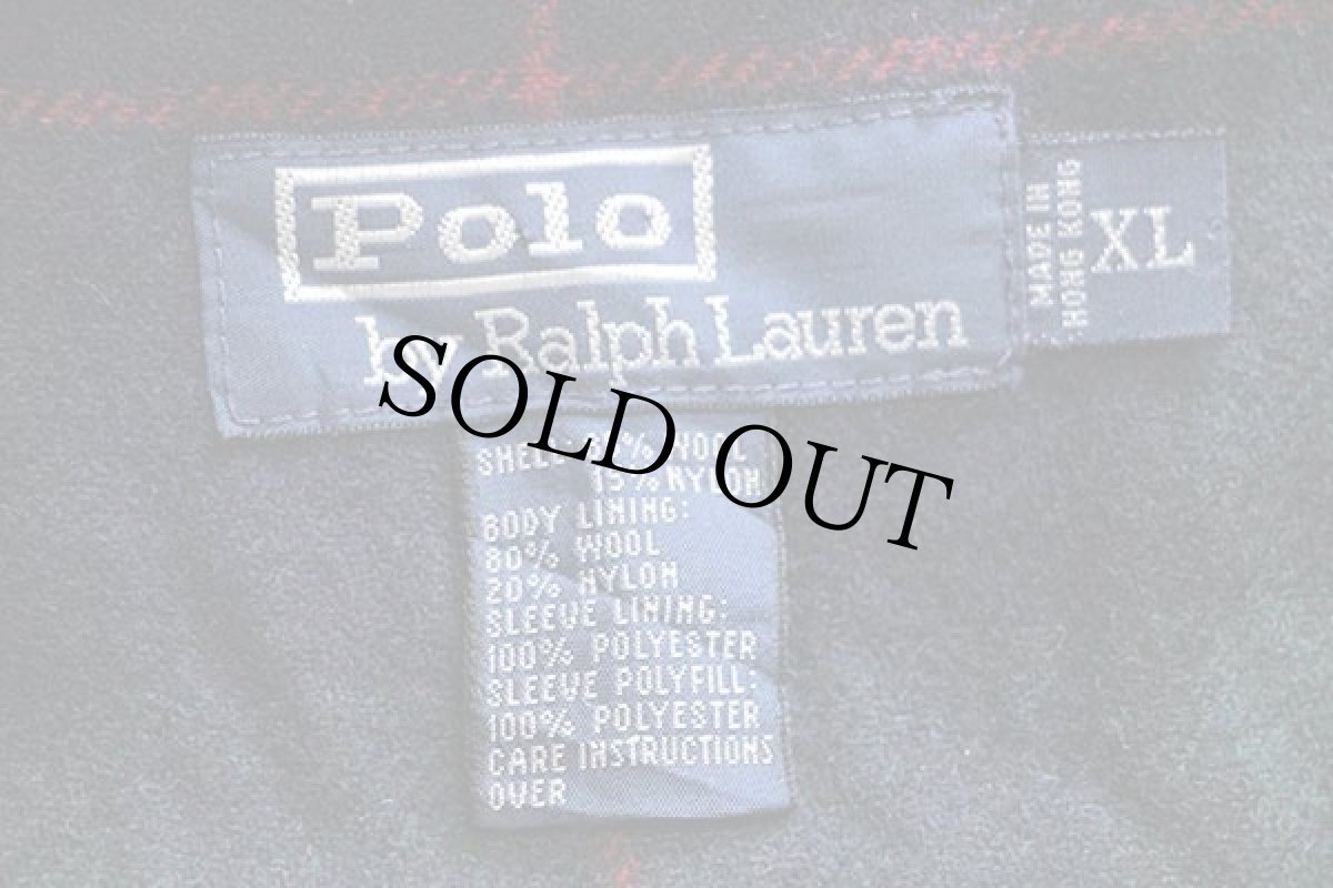 画像4: 90s ポロ ラルフローレン ワンポイント タータンチェックライナー ウールジャケット 黒 XL (4)