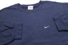 画像3: 00s USA製 NIKEナイキ スウッシュ ワンポイント スウェット 紺 XL (3)