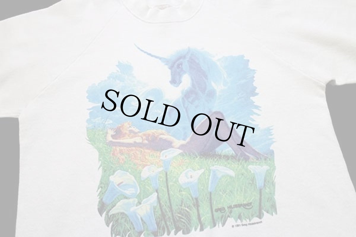 画像3: 80s USA製 GREG HILDEBRANDT ユニコーン アート スウェット 白 L (3)