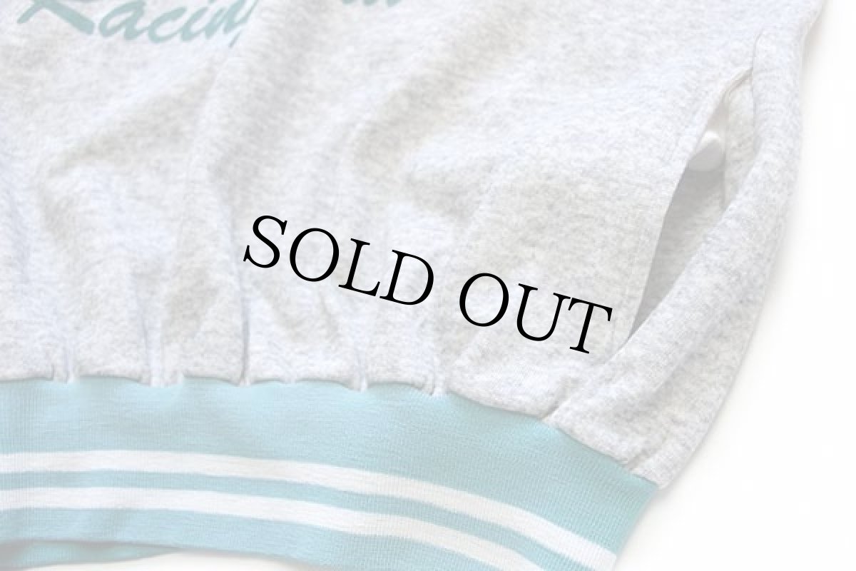 画像5: 80s RUN Racing Club ウイングフット 染み込みプリント ツートン リブライン スウェットパーカー 杢グレー×ターコイズ (5)