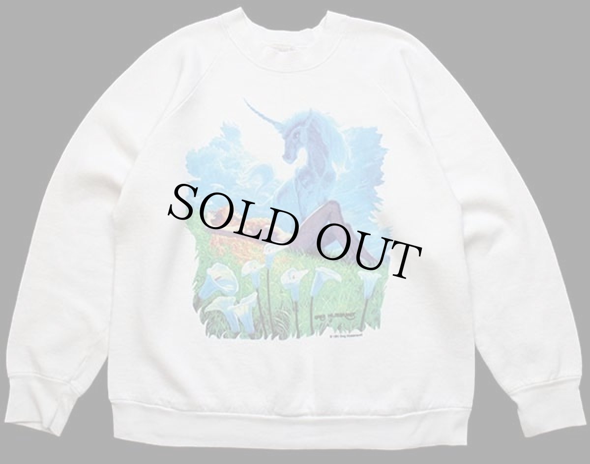 画像1: 80s USA製 GREG HILDEBRANDT ユニコーン アート スウェット 白 L (1)