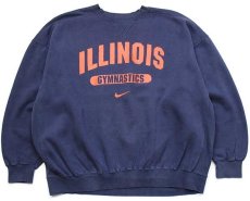 画像1: 00s NIKEナイキ ILLINOIS GYMNASTICS 前V スウェット 紺 XL (1)