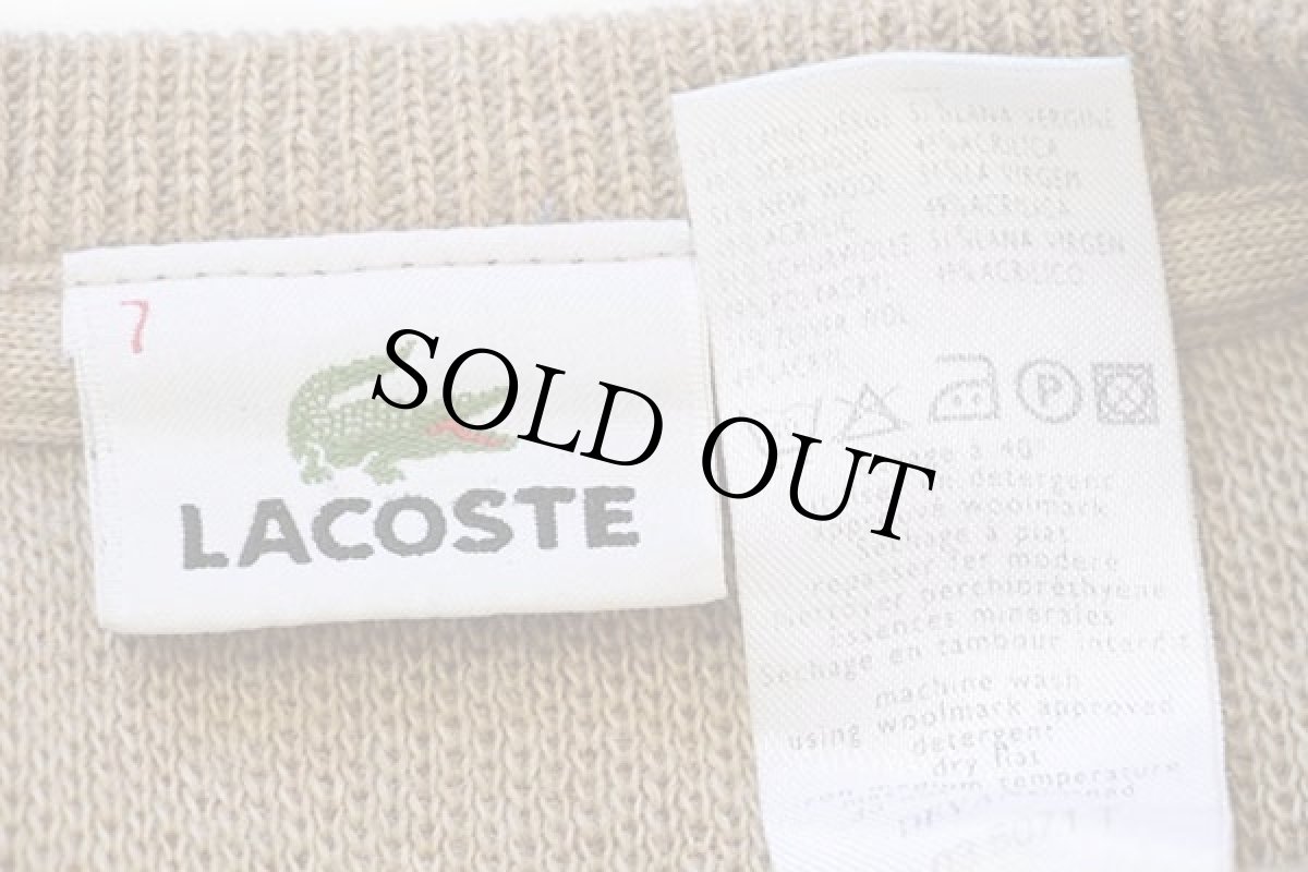 画像4: 00s LACOSTEラコステ ワンポイント Vネック ウール×アクリルニット セーター 薄茶 7 (4)