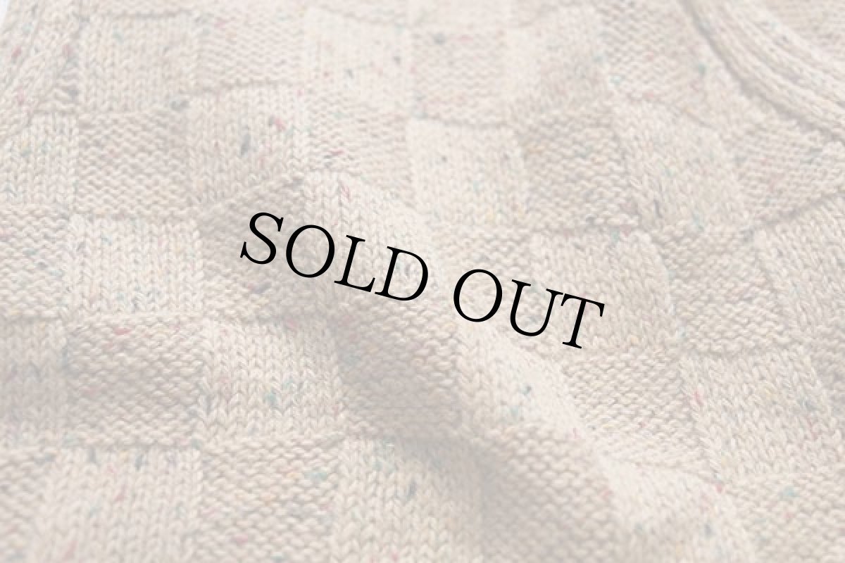 画像4: UNKNOWN 編み柄 ネップ入り ウールニット ベスト カーディガン 薄茶 (4)