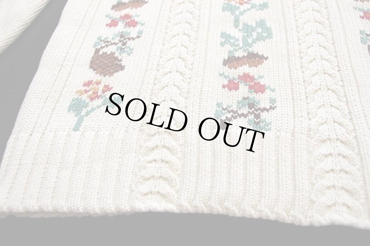 画像5: 80s EddieBauerエディーバウアー 花柄 モックネック ケーブル編み コットンニット セーター ナチュラル (5)