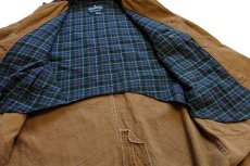 画像5: 90s ニュージーランド製 JACKEROOS チンスト付き パチポケ タータンチェックライナー ダック地 コート 茶 4/S (5)