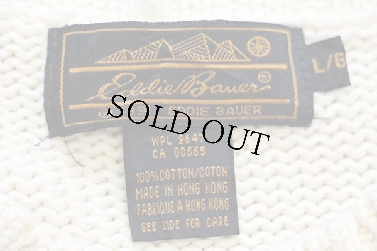 画像4: 80s EddieBauerエディーバウアー 花柄 モックネック ケーブル編み コットンニット セーター ナチュラル (4)