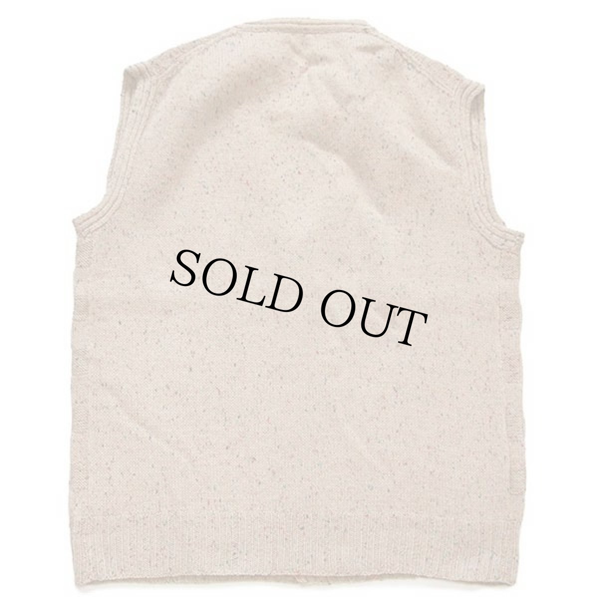 画像2: UNKNOWN 編み柄 ネップ入り ウールニット ベスト カーディガン 薄茶 (2)