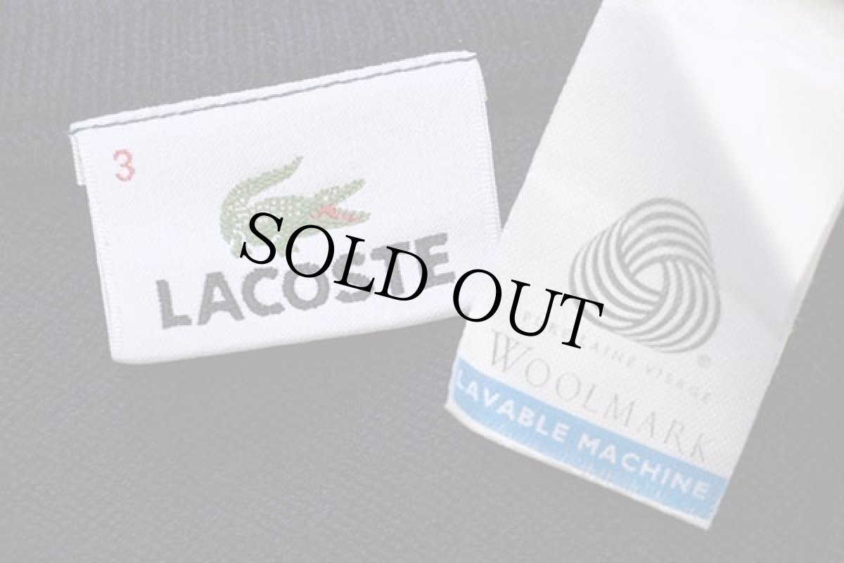 画像4: 00s LACOSTE ラコステ ワンポイント Vネック ウールニット ベスト セーター 紺 3 (4)