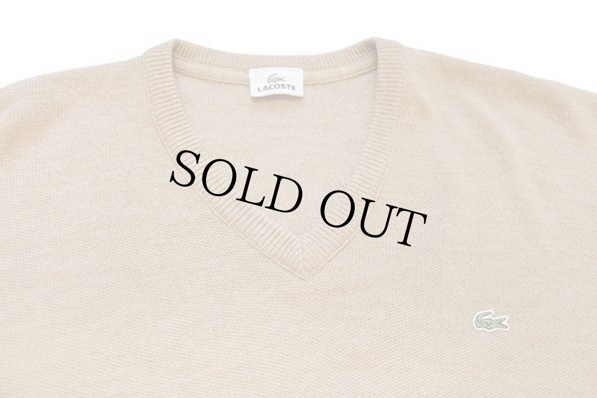 画像3: 00s LACOSTEラコステ ワンポイント Vネック ウール×アクリルニット セーター 薄茶 7 (3)