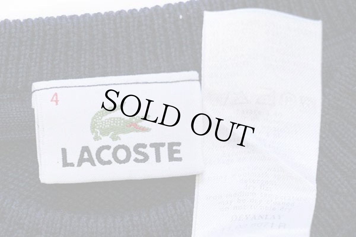 画像4: 00s LACOSTEラコステ ワンポイント 鹿の子 ウール×アクリルニット セーター 紺 4 (4)