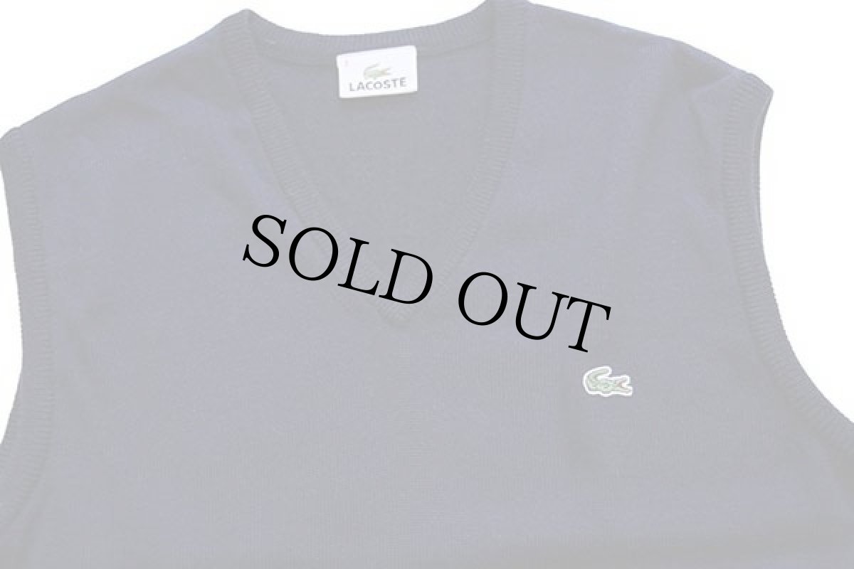 画像3: 00s LACOSTE ラコステ ワンポイント Vネック ウールニット ベスト セーター 紺 3 (3)