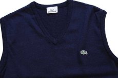 画像3: 00s LACOSTE ラコステ ワンポイント Vネック ウールニット ベスト セーター 紺 3 (3)