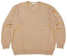 画像1: 00s LACOSTEラコステ ワンポイント Vネック ウール×アクリルニット セーター 薄茶 7 (1)