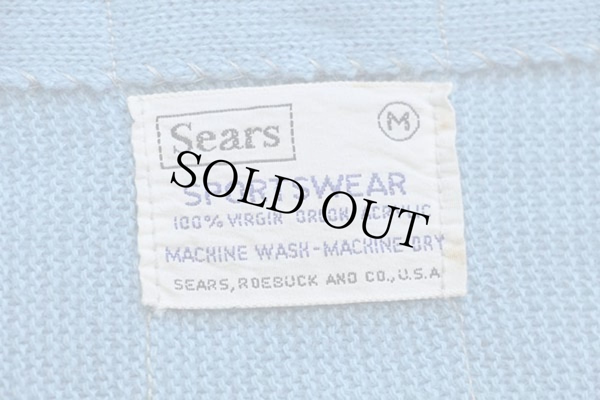 画像4: 60s Sears 無地 パール編み アクリルニット カーディガン 水色 M (4)