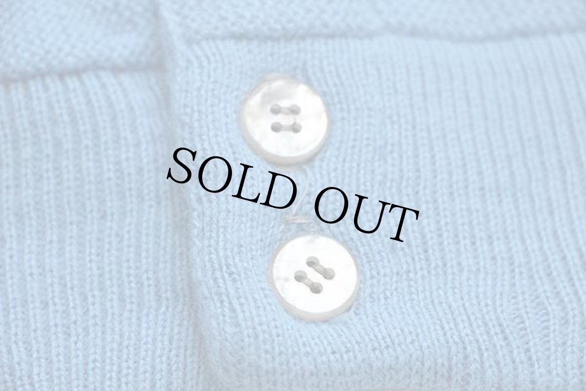 画像5: 60s Sears 無地 パール編み アクリルニット カーディガン 水色 M (5)