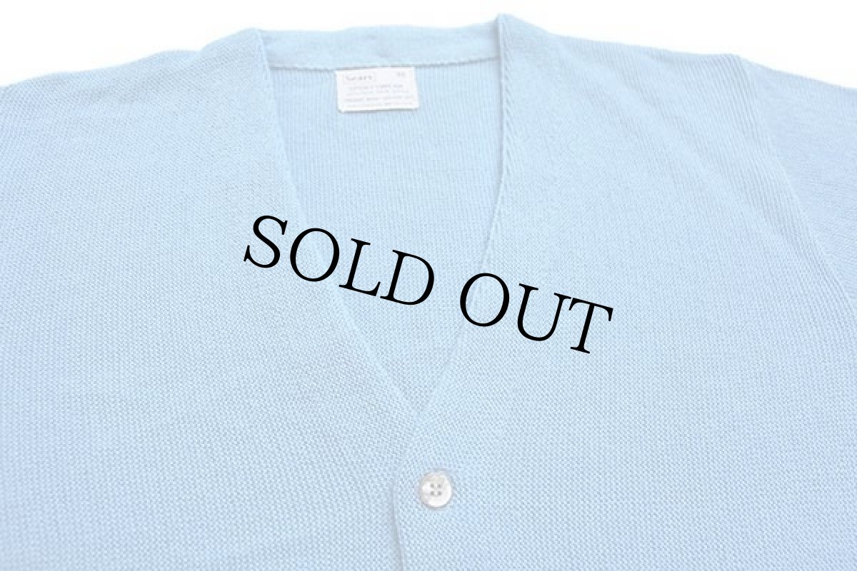 画像3: 60s Sears 無地 パール編み アクリルニット カーディガン 水色 M (3)