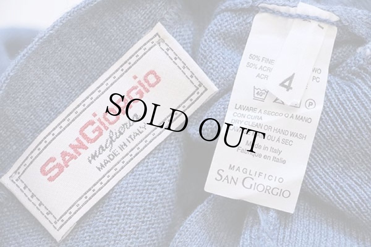 画像4: イタリア製 SAN GIORGIO アーガイル柄 メリノウール×アクリルニット カーディガン ブルーグレー 4 (4)