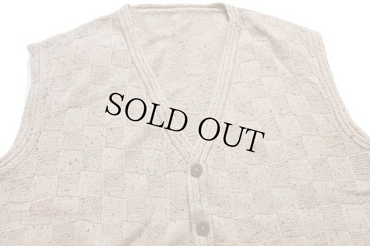 画像3: UNKNOWN 編み柄 ネップ入り ウールニット ベスト カーディガン 薄茶 (3)