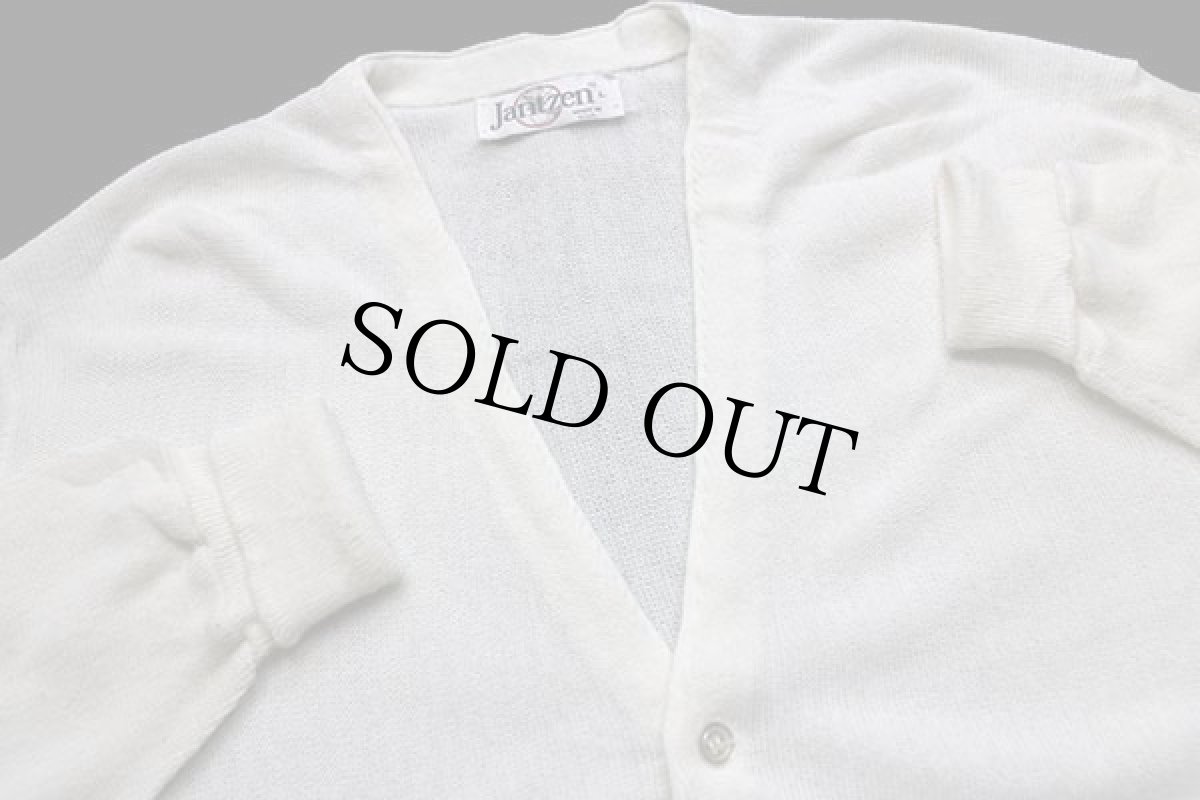 画像3: 80s USA製 Jantzen 無地 パール編み アクリルニット カーディガン オフホワイト L (3)