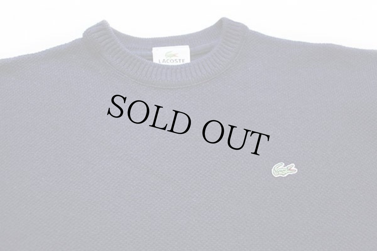 画像3: 00s LACOSTEラコステ ワンポイント 鹿の子 ウール×アクリルニット セーター 紺 4 (3)