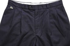 画像4: 80s フランス製 CHEMISE LACOSTE ラコステ ツータック スラックス ウールパンツ 濃紺 46 (4)
